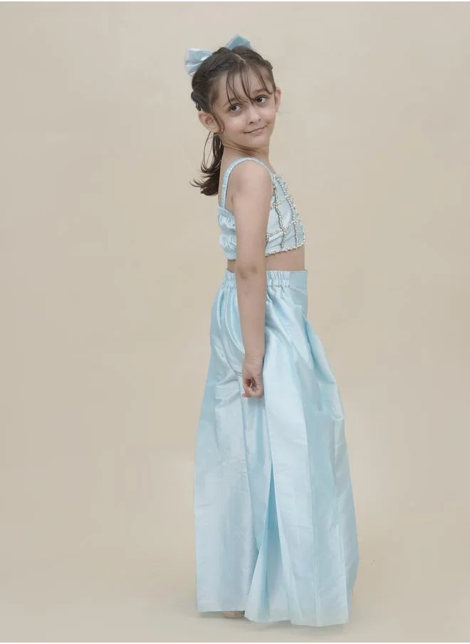 مايثيلي Maithili Embellished Strappy Crop Top and Pleated Palazzo Set