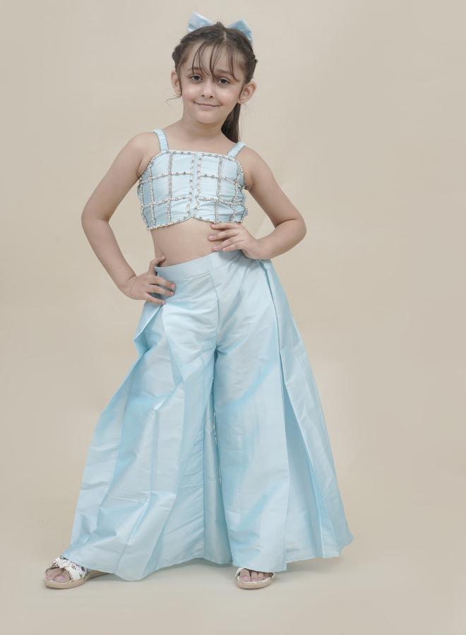 Maithili Embellished Strappy Crop Top and Pleated Palazzo Set - Image 1