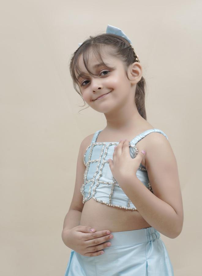 Maithili Embellished Strappy Crop Top and Pleated Palazzo Set - Image 4