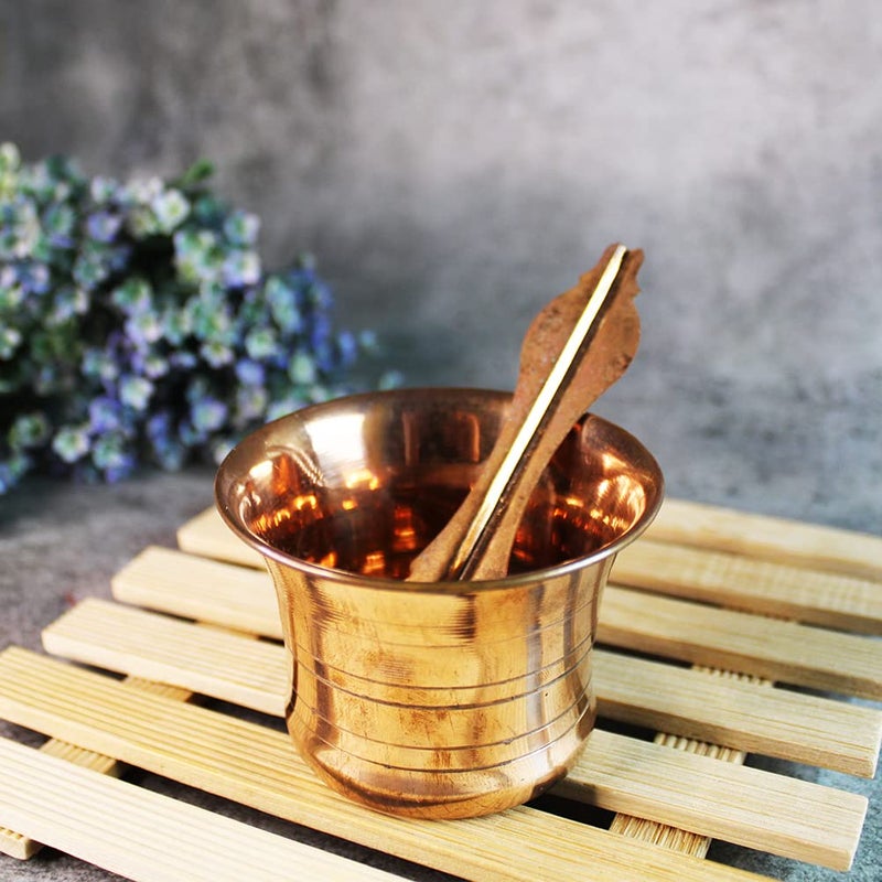 JDS Puja Articles Pure Copper Panch patra with Spoon for Pooja Dimensions 75cmx75cmx5cm Small - Image 1