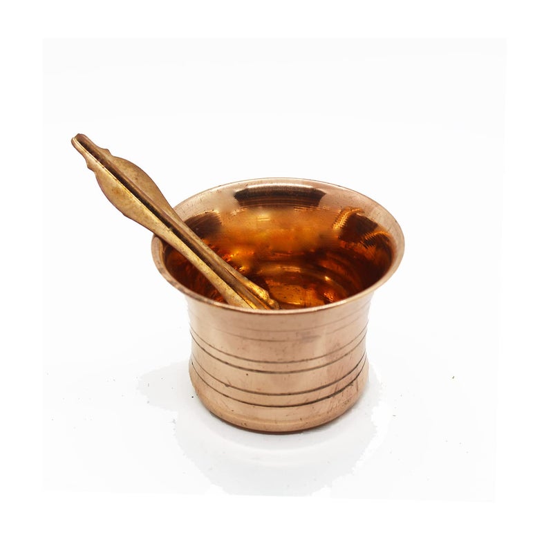 JDS Puja Articles Pure Copper Panch patra with Spoon for Pooja Dimensions 75cmx75cmx5cm Small - Image 3