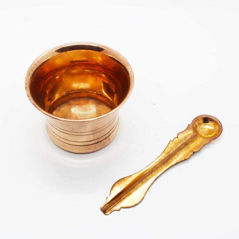 JDS Puja Articles Pure Copper Panch patra with Spoon for Pooja Dimensions 75cmx75cmx5cm Small - Image 4