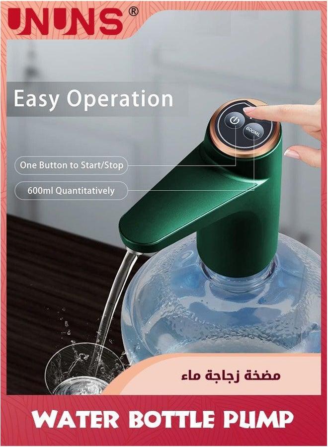 UNUNS مضخة موزع زجاجة الماء، ماء لزجاجة 5 جالون، شحن USB تطبيق شرب تلقائي للمنزل، المكتب، التخييم، أخضر - Image 2