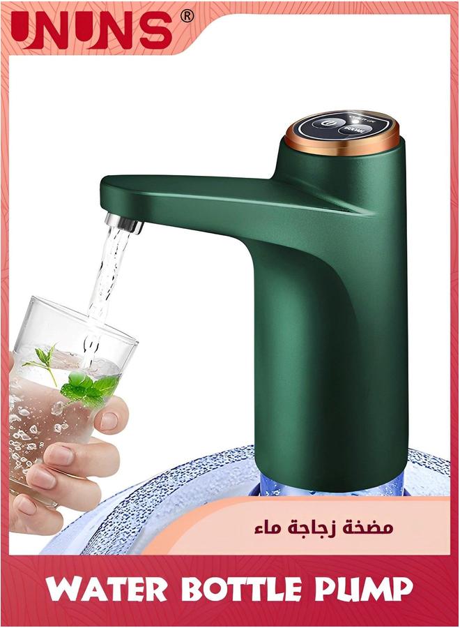 UNUNS مضخة موزع زجاجة الماء، ماء لزجاجة 5 جالون، شحن USB تطبيق شرب تلقائي للمنزل، المكتب، التخييم، أخضر - Image 1