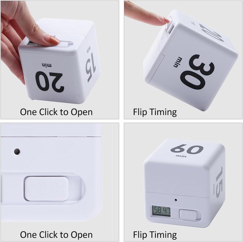 2.6 Inch Gravity Sensor Cube Timer with 15, 20, 30, and 60 Minute Countdown Settings - ABS Plastic Time Management Tool for Office Classrooms and Professional Environments (Pink) - Image 3