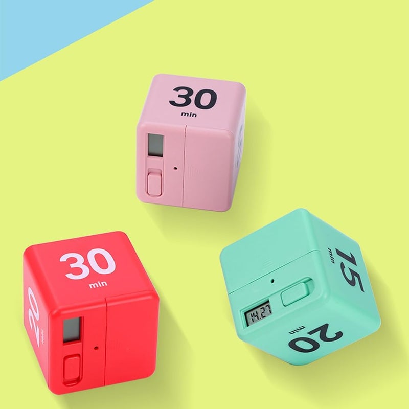 2.6 Inch Gravity Sensor Cube Timer with 15, 20, 30, and 60 Minute Countdown Settings - ABS Plastic Time Management Tool for Office Classrooms and Professional Environments (Pink) - Image 2
