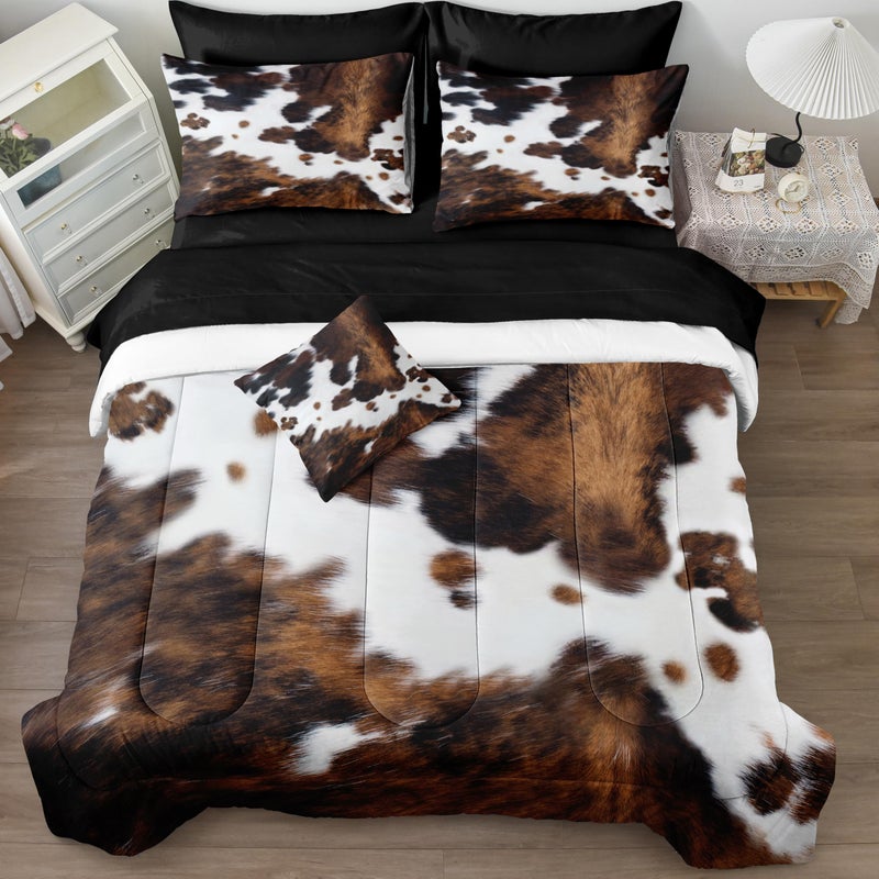 Bedbay Cow Print Comforter Set King Size Animal Skin Bedding 8 Pcs King Bed in a Bag Western Cowhide Rustic Bedding Brown Milk Cow Print Bedding Soft Cow Bed Set for All Seasons(Brown King) - Image 1