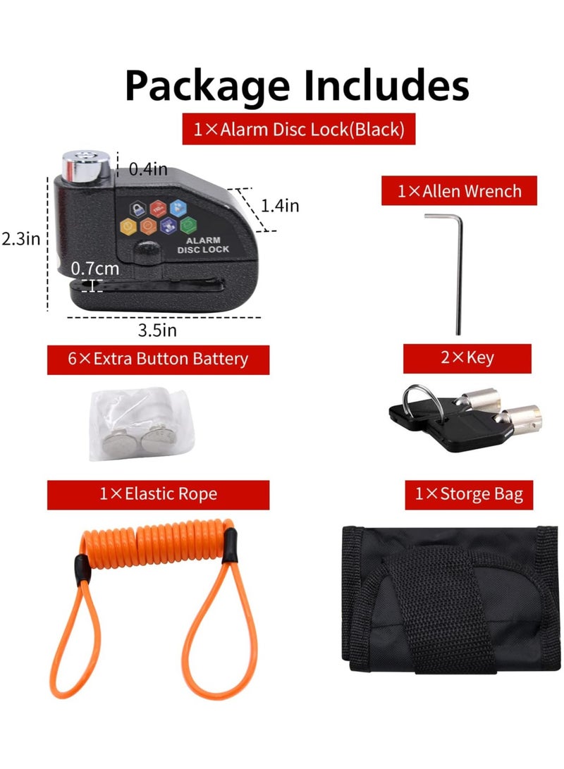 Gonice Alarm Disc Lock Set, Brake Lock, Anti-Theft Waterproof 110 dB 7mm Pin 5ft Reminder Cable for Motorcycles Bike Scooter Carry Pouch (1pcs Black) - Image 2