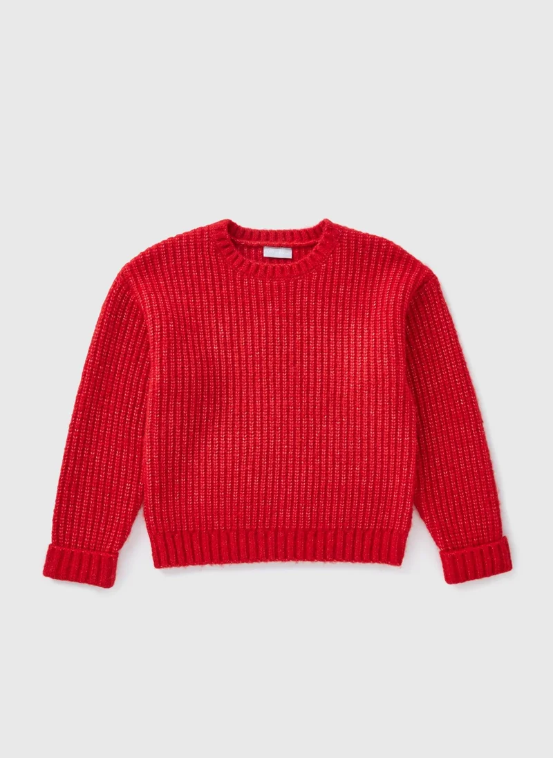 Matalan Girls Red Ribbed Crew Neck Jumper