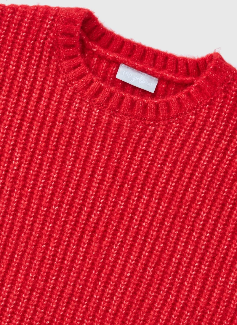 Matalan Girls Red Ribbed Crew Neck Jumper