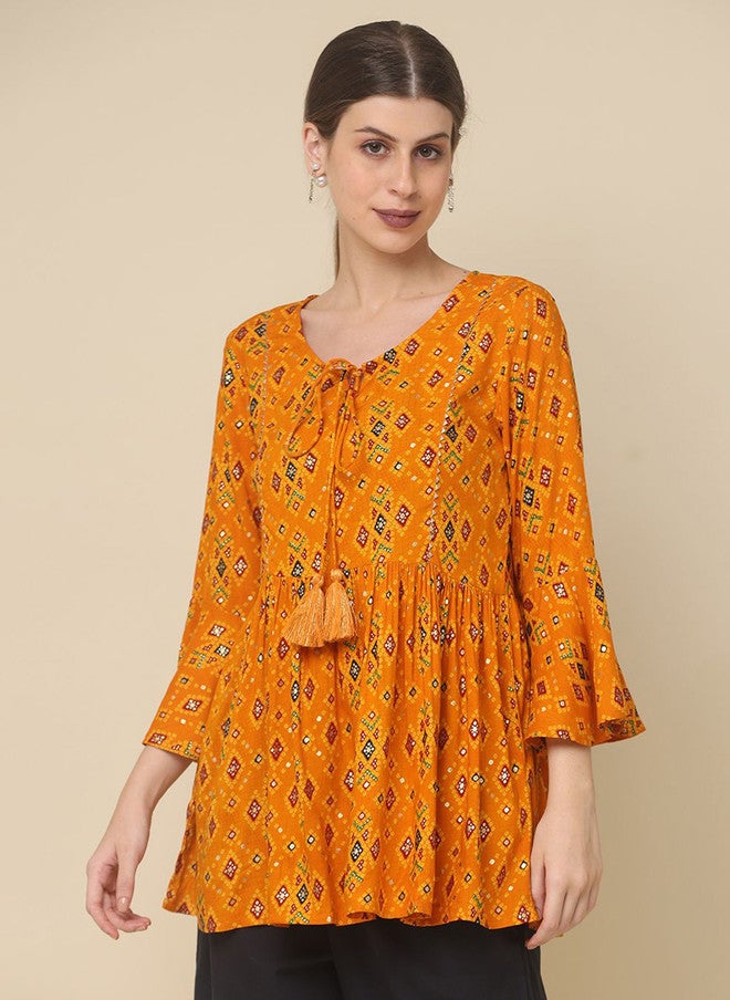 Baizee Routes by All About You Mustard Yellow Floral Print A-Line Top - Image 5