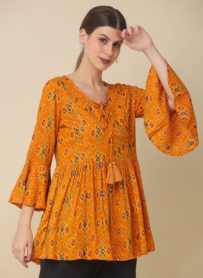 Baizee Routes by All About You Mustard Yellow Floral Print A-Line Top - Image 2