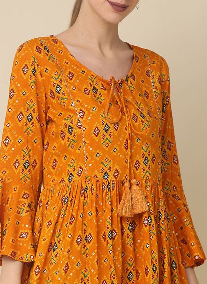 Baizee Routes by All About You Mustard Yellow Floral Print A-Line Top - Image 3