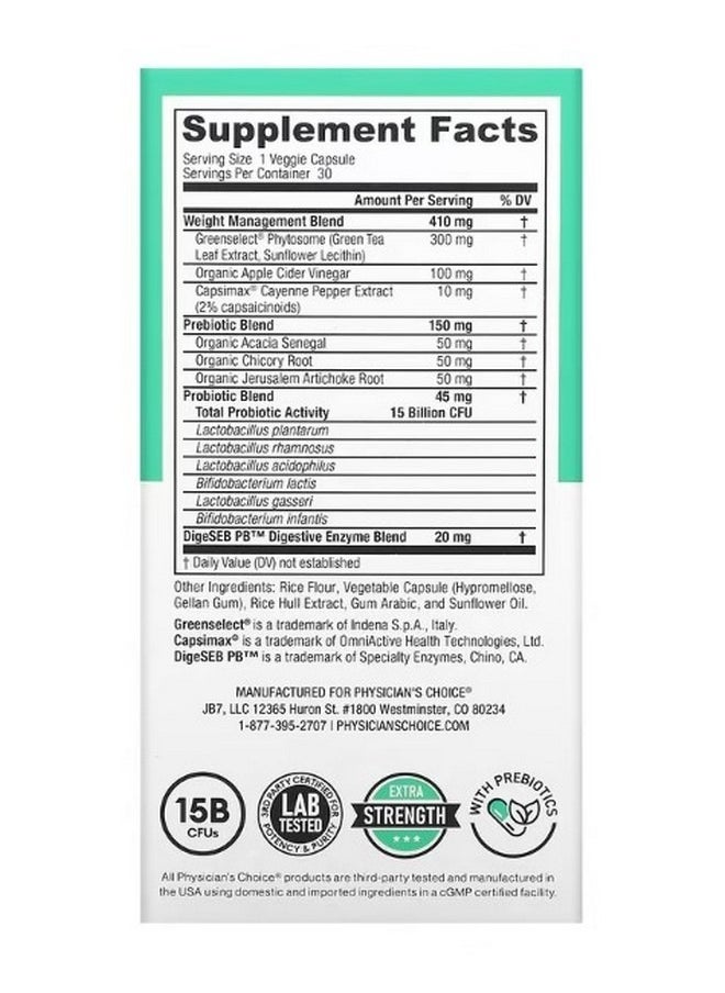 Physician's CHOICE Thin 30 Probiotic 15 Billion 30 Delayed Release Veggie Capsules  - Image 2