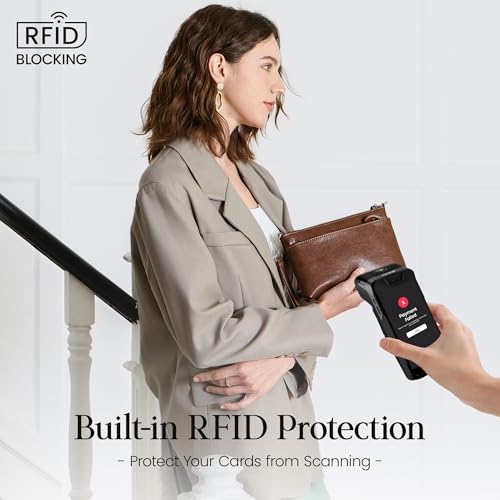 befen محافظ معصم جلدية بيفن للنساء، حقائب صغيرة مضادة لقراءة RFID، حقائب يد جلدية للنساء، حقيبة كتف عصرية، محفظة كلاتش مع حزام كتف قابل للتعديل وحزام معصم، بني - Image 2
