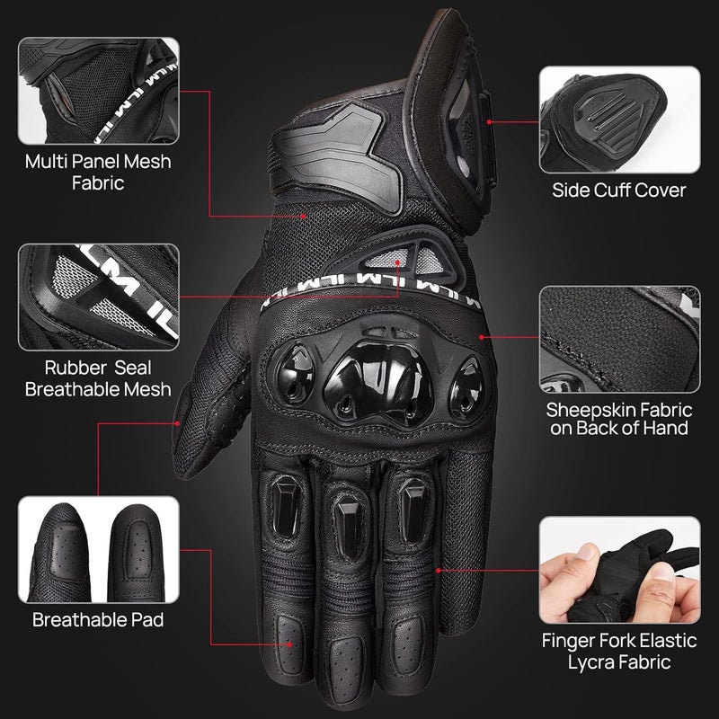 ILM Motorcycle Gloves for Men and Women Touchscreen Riding Gloves Motorbike Motocross Dirt Bike ATV ModelWD01BlackLarge - Image 5