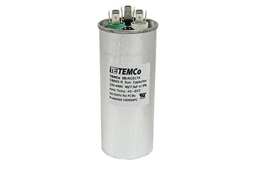 TEMCo Industrial TEMCo 40+7.5 uF Dual Run Capacitor CBB65, 40/7.5 MFD, 370-440V, Round, 50/60Hz | for HVAC AC Fan, Motor, Blower Applications - Image 1