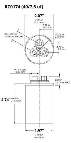 TEMCo Industrial TEMCo 40+7.5 uF Dual Run Capacitor CBB65, 40/7.5 MFD, 370-440V, Round, 50/60Hz | for HVAC AC Fan, Motor, Blower Applications - Image 2