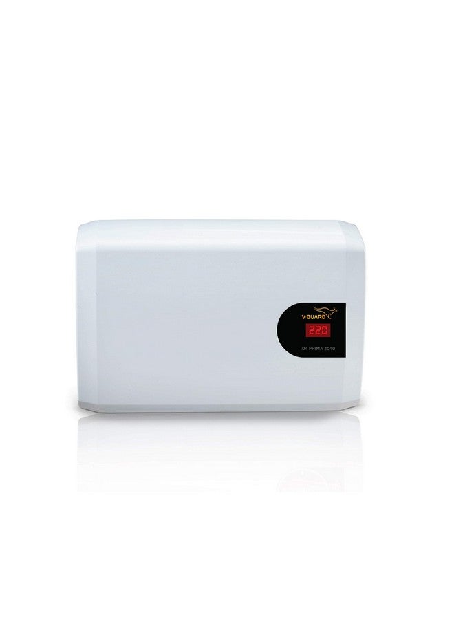 V-Guard iD4 Prima 2040 AC Stabilizer for 1.5 ton Inverter AC | Digital Display | Intelligent Time Delay System| 3 Year Warranty by V-Guard | White (Working Range 160-280 VAC) - Image 1