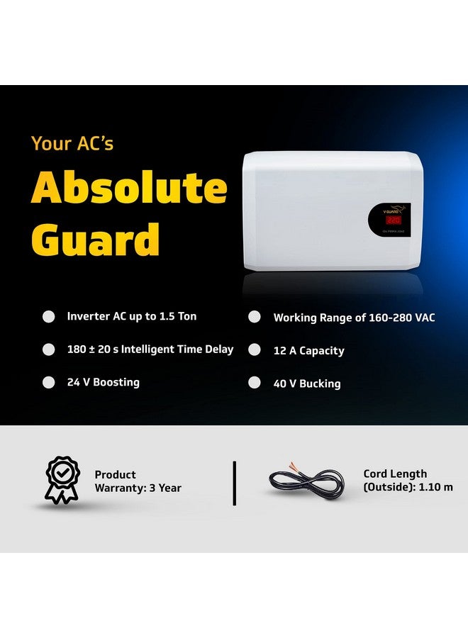 V-Guard iD4 Prima 2040 AC Stabilizer for 1.5 ton Inverter AC | Digital Display | Intelligent Time Delay System| 3 Year Warranty by V-Guard | White (Working Range 160-280 VAC) - Image 2