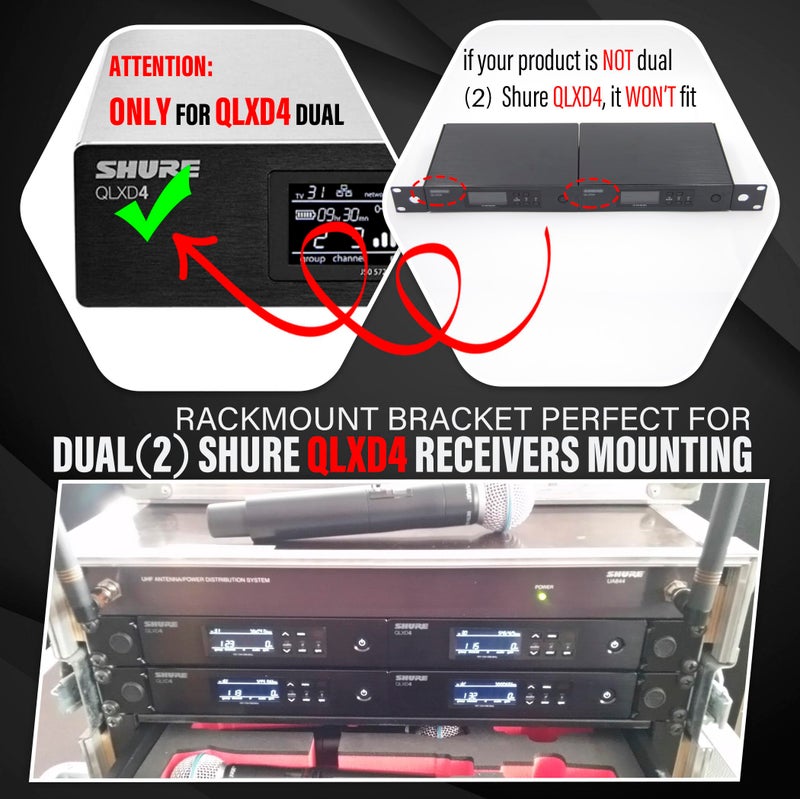 RhymKawa مجموعة حامل رف RhymKawa RK تناسب نظام الاستقبال اللاسلكي QLXD4 مزدوج (2) على رف قياسي 1U بعرض 19 بوصة - Image 2