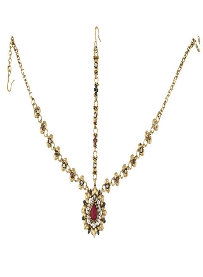Vama Fashions Gold Plated Stone Damini Maang Tikka Matha Patti with Borla Teeka for Women - Image 1