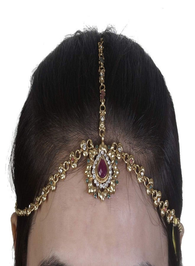 Vama Fashions Gold Plated Stone Damini Maang Tikka Matha Patti with Borla Teeka for Women - Image 2