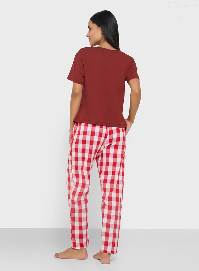Ginger Cotton T-Shirt & Checkered Pyjama Set