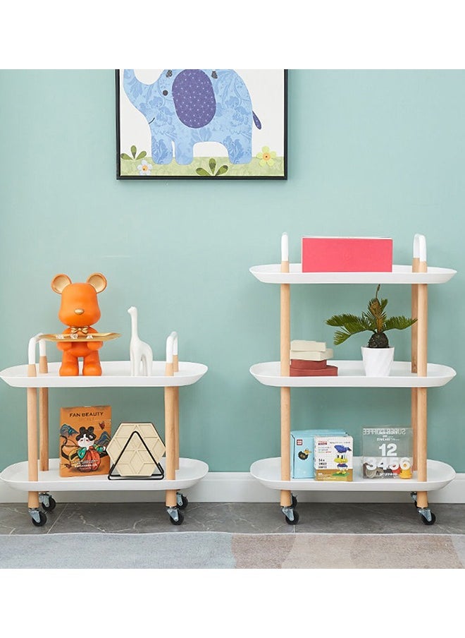 MIXDE - Large Side Table Sofa Snack Table 3 Tier Coffee Table End Table Desk Nightstand Bedside Table Rolling Cart Utility Cart Multi-Functional Trolley Cart Movable Storage Shelves for Living Room White - Image 1