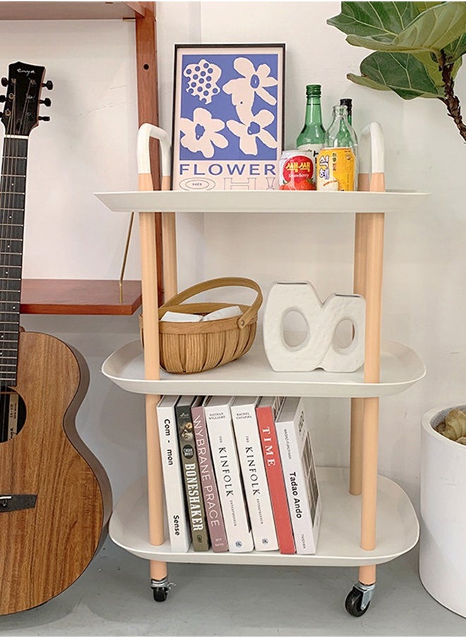 MIXDE - Large Side Table Sofa Snack Table 3 Tier Coffee Table End Table Desk Nightstand Bedside Table Rolling Cart Utility Cart Multi-Functional Trolley Cart Movable Storage Shelves for Living Room White - Image 1