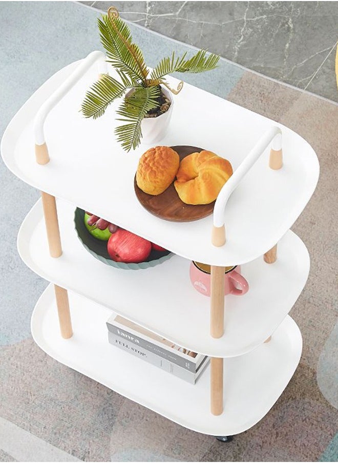 MIXDE - Large Side Table Sofa Snack Table 3 Tier Coffee Table End Table Desk Nightstand Bedside Table Rolling Cart Utility Cart Multi-Functional Trolley Cart Movable Storage Shelves for Living Room White - Image 1
