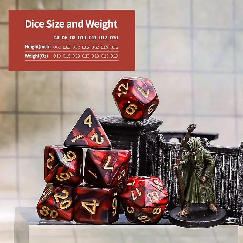 CiaraQ Polyhedral Dice Set (35 Pieces) with Black Pouches, 5 Complete Double-Colors Sets of D4 D6 D8 D10 D% D12 D20 Compatible Dungeons and Dragons DND RPG MTG Table Games | Acrylic dual-color design, Complete 5 sets (D4-D20) for D&D RPG, Lightweight, durable, waterproof, Ages 14+ - Image 4