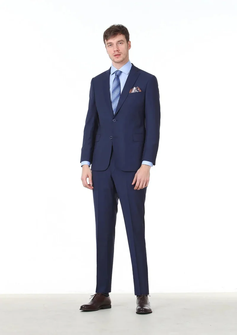 RAMSEY Saks Plain Regular Fit Wool Blended Suit
