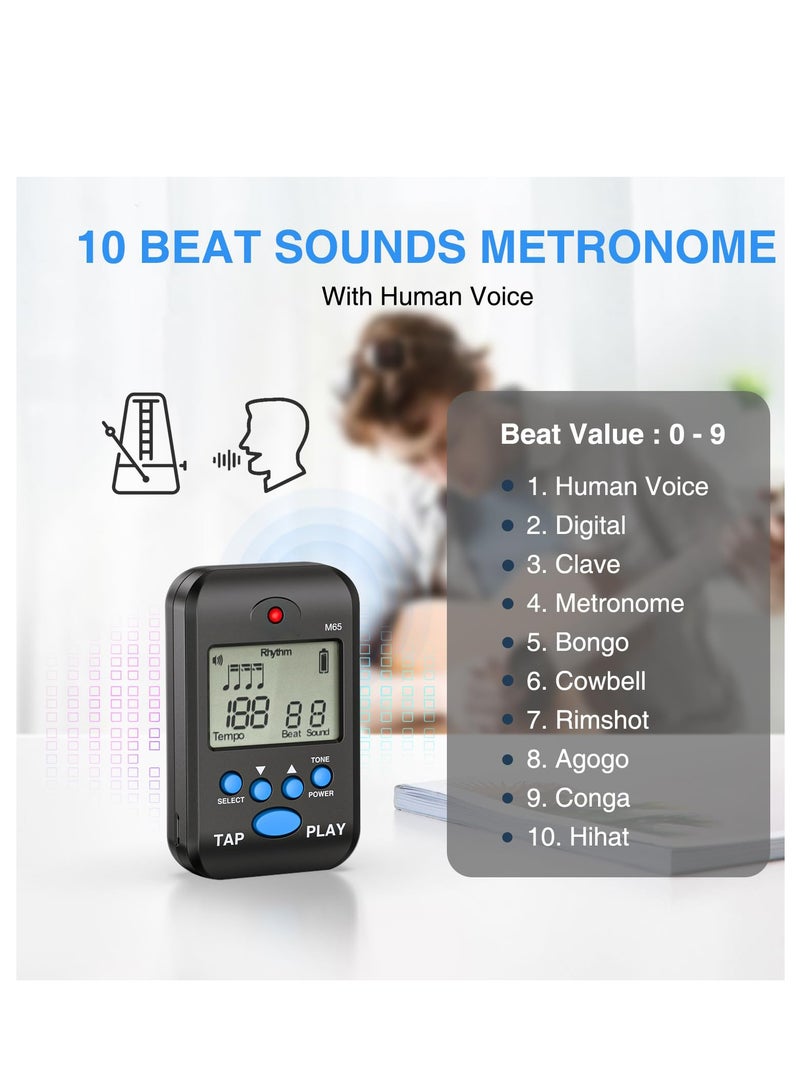 SYOSI مترونوم رقمي، مترونوم إلكتروني مصغر قابل لإعادة الشحن بشاشة LCD، صوت بشري، مشبك، 10 أصوات إيقاع، حجم صوت عالي وقابل للتعديل، مترونوم محمول M65 للبيانو، الجيتار، الناي، الكمان، الطبول (أسود) - Image 2