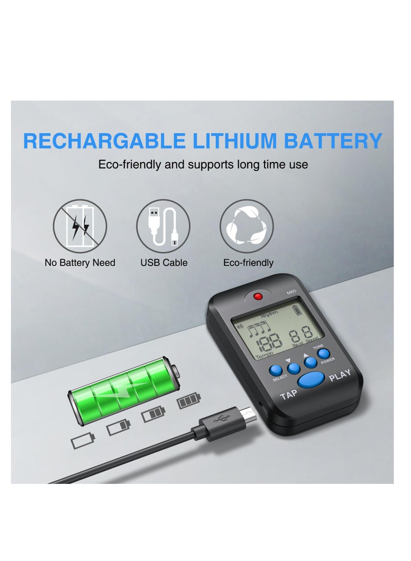 SYOSI مترونوم رقمي، مترونوم إلكتروني مصغر قابل لإعادة الشحن بشاشة LCD، صوت بشري، مشبك، 10 أصوات إيقاع، حجم صوت عالي وقابل للتعديل، مترونوم محمول M65 للبيانو، الجيتار، الناي، الكمان، الطبول (أسود) - Image 3