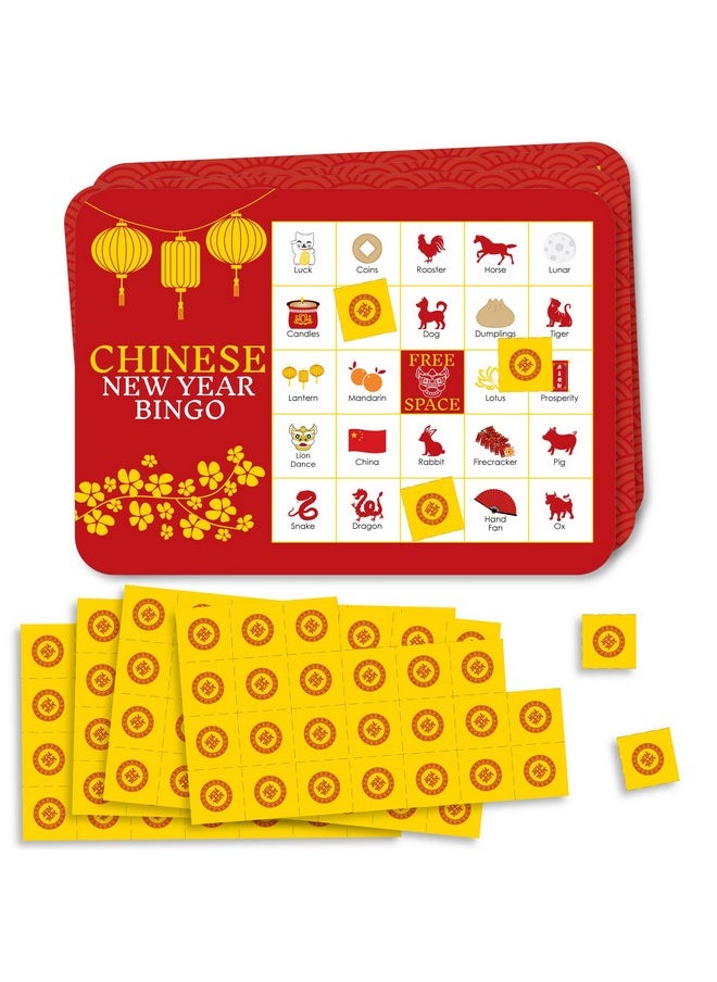 Big Dot of Happiness Big Dot of Happiness Chinese New Year - Bingo Cards and Markers - Lunar New Year Party Bingo Game - Set of 18  - Image 1