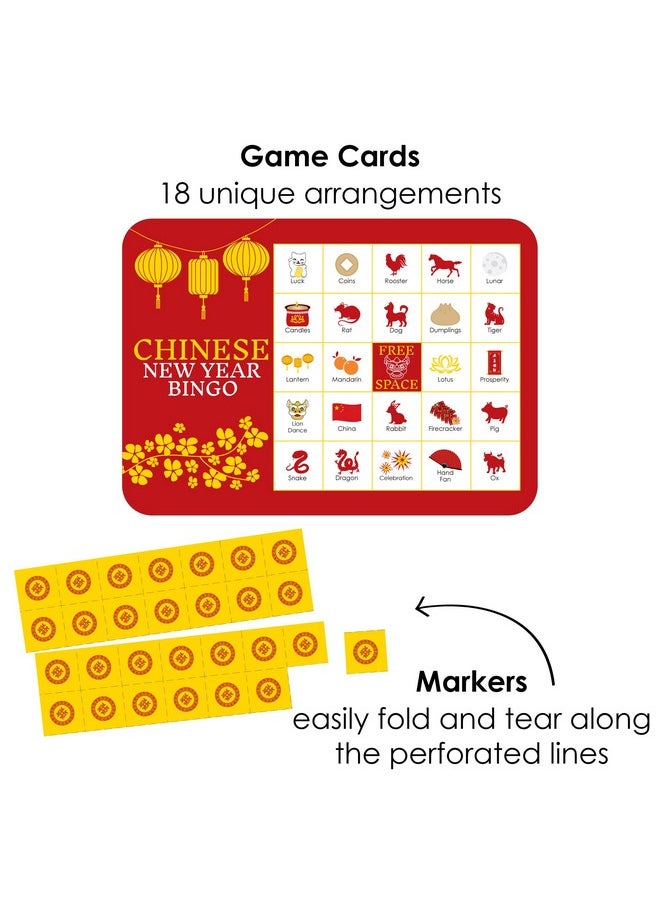 Big Dot of Happiness Big Dot of Happiness Chinese New Year - Bingo Cards and Markers - Lunar New Year Party Bingo Game - Set of 18  - Image 2