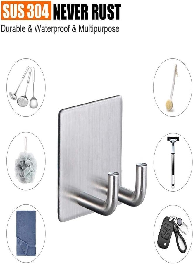 JIALTO 2 Pcs Self-Adhesive Stainless Steel Hooks: Heavy-Duty, Waterproof Wall Hangers for Bathroom and Kitchen - Strong Hold for Coats, Towels, and More, No Drilling Needed (Double J Hook Silver) - Image 4