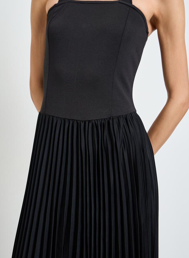 Styli Black Pleated Halter Neck A-Line Maxi Dress - Image 4