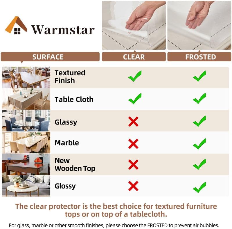Warmstar Clear Table Cover Protector 34 x 96 Inch,1.5mm Thick Plastic Table Cover Rectangle,PVC Clear Table Protector,Desk Protector Mat for Kitchen, Dresser, Writing Desk，Dining Room Table - Image 4