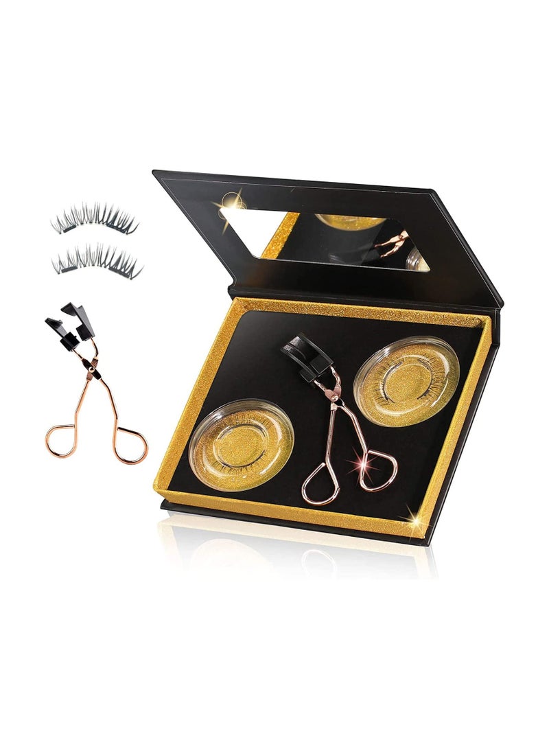 Excefore Magnetic Eyelashes 1Pcs Glue-free Magnetic Eyelash Clip with 2 Pairs Magnetic False Eyelashes 0.2mm Ultra Thin Magnet Natural Look Thick Look Reusable 3D False Eyelashes DIY Makeup - Image 1