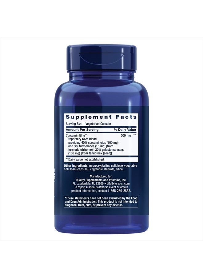 Curcumin Elite Turmeric Extract – 270 x Better Absorption - For Joint Brain and Heart Health - Inflammation Management Supplement – Non-GMO - 60 Vegetarian Capsules