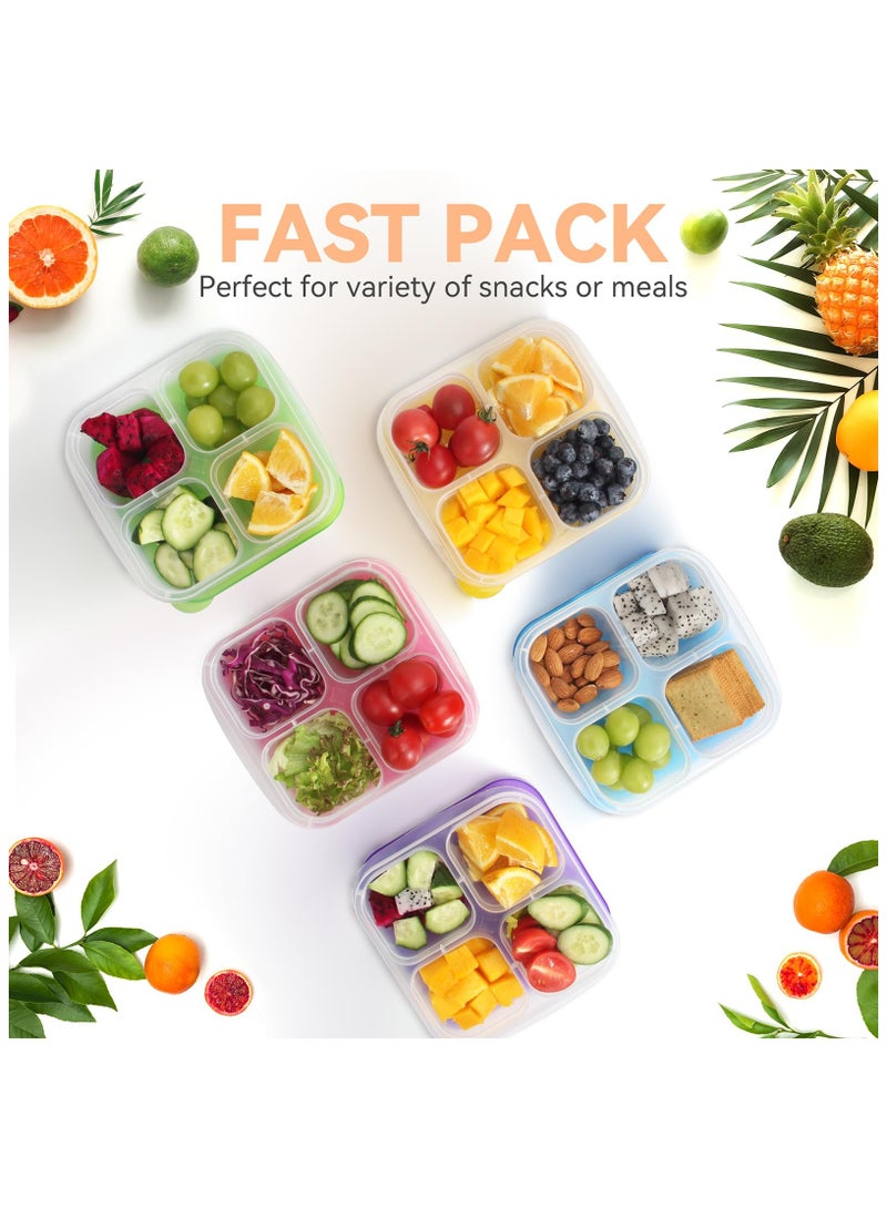 SYOSI Bento Snack Boxes - Reusable 4-Compartment Food Containers with Transparent Lids, Bento Box Lunch Containers for Kids Adults School Work Picnic - Freezer, & Dishwasher Safe (Classic Color Set of 5)  - Image 2