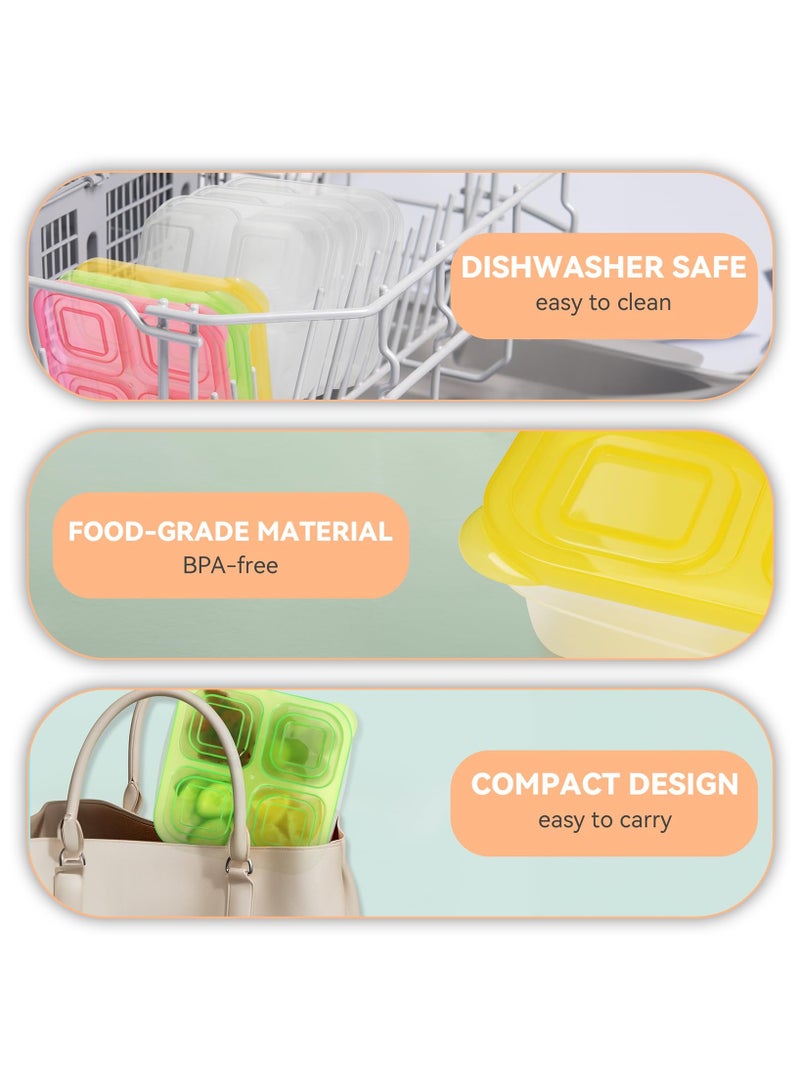 SYOSI Bento Snack Boxes - Reusable 4-Compartment Food Containers with Transparent Lids, Bento Box Lunch Containers for Kids Adults School Work Picnic - Freezer, & Dishwasher Safe (Classic Color Set of 5)  - Image 4