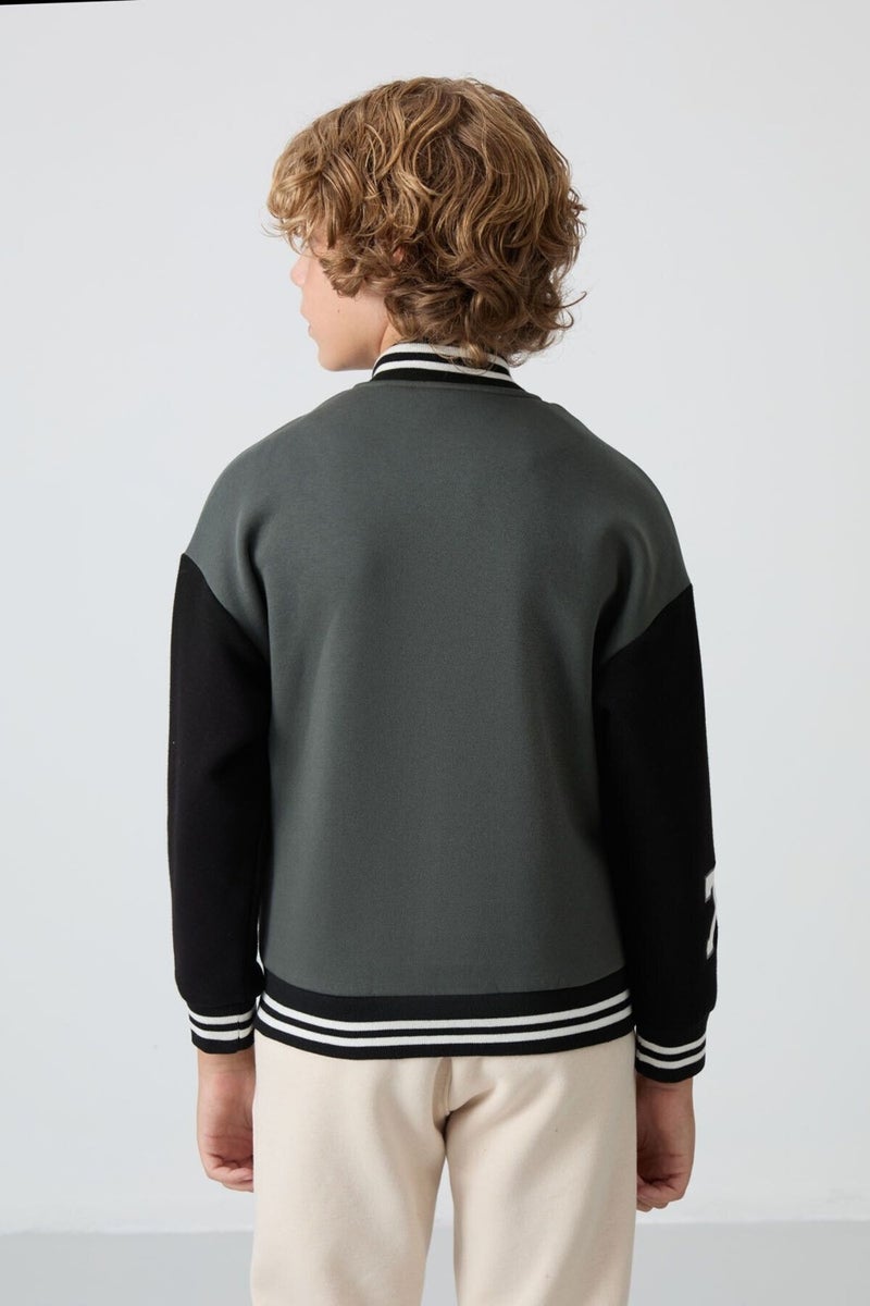 Tommy Life Khaki Cotton Thick Fluffy Soft Texture Standard Fit Embroidered Boy's College Jacket - 11258 - Image 5