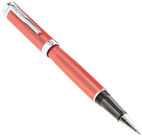Conklin Herringbone Signature Rollerball Pen Red with Chrome Trim Bold Engraved Design Smooth Refillable Writing Experience Ideal Gift for Executives and Writing Enthusiasts - Image 1