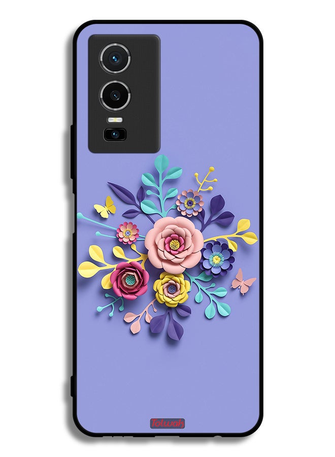 Tolwak غطاء حماية لهاتف Vivo Y76 5G بتصميم زهور فنّي - Image 2