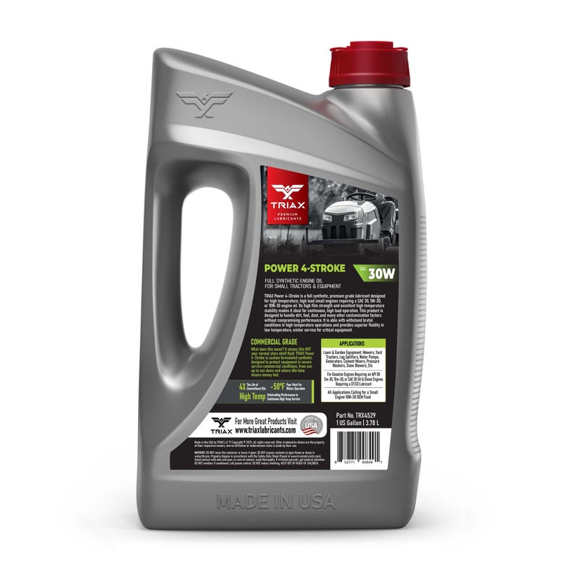 TRIAX Power 4-Stroke 30W Full Synthetic, 4 Stroke Full Synthetic Small Engine Oil, Garden Tractors and Other Power Equipment (1 Gallon) - Image 2