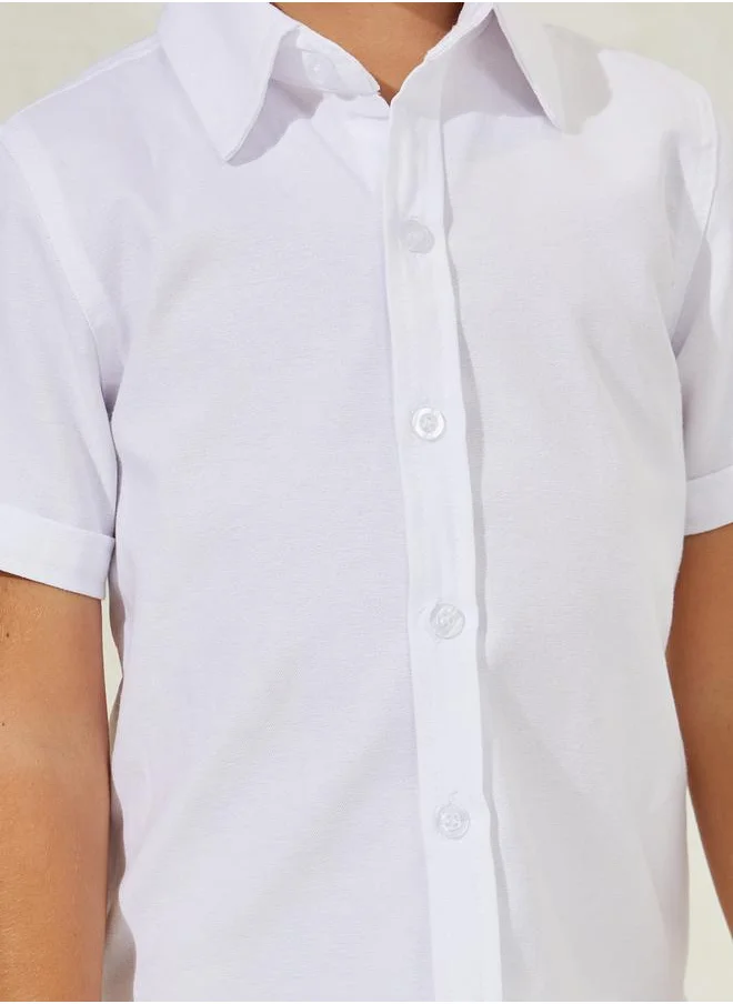 Styli Solid Short Sleeve Button Down Shirt