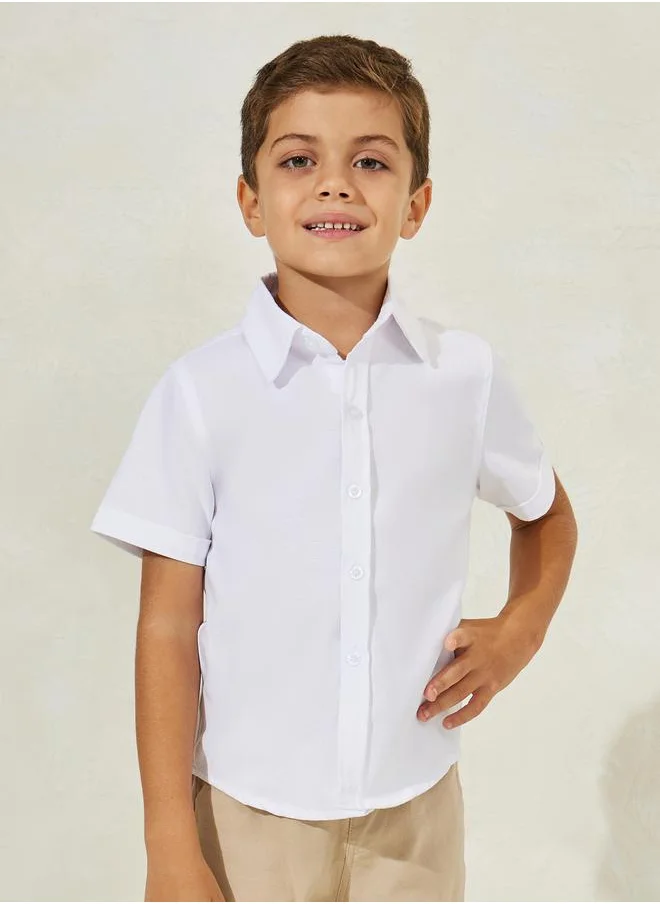 Styli Solid Short Sleeve Button Down Shirt